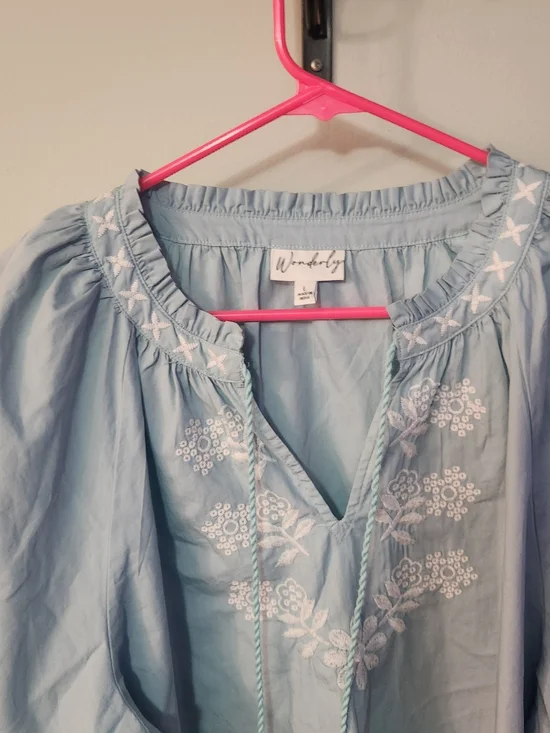 Wonderly Mint Boho Peasant Top - White Floral Embroidery & Tassels Large - Picture 2 of 16